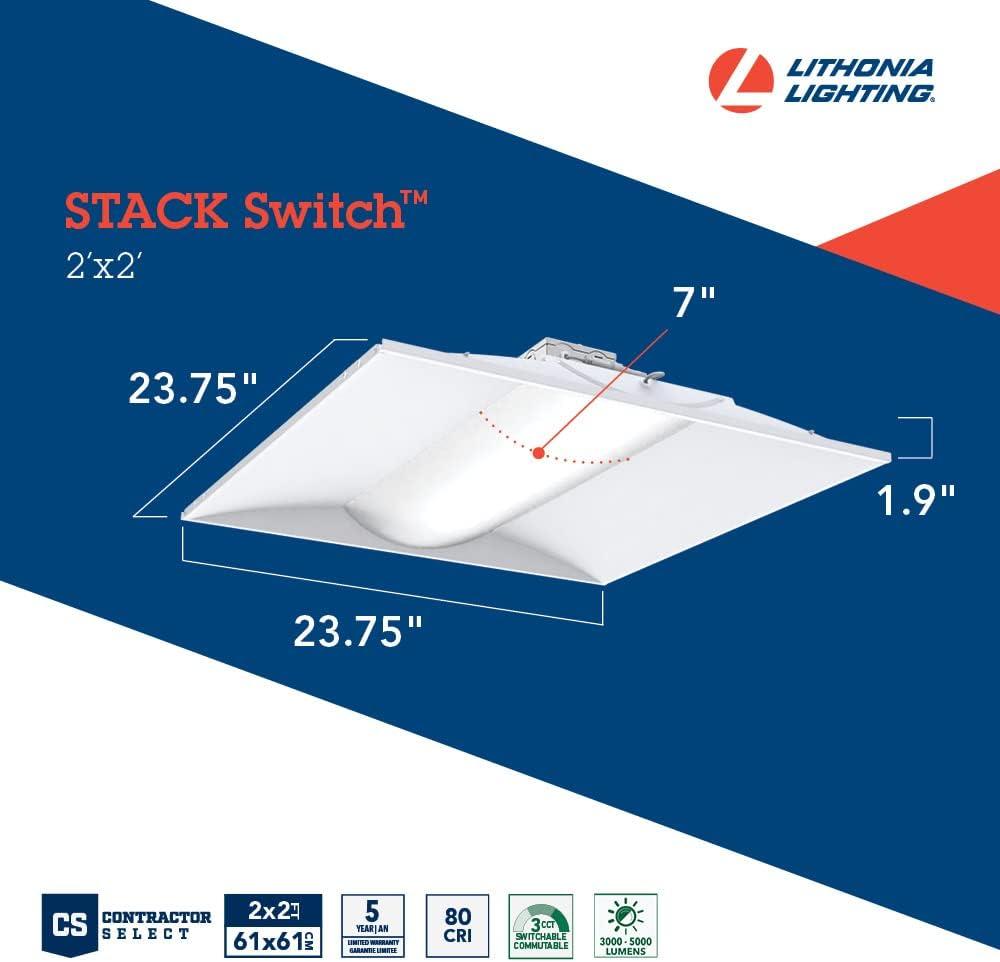 Lithonia Lighting LED Recessed Troffer,2 ft x2 ft Size,45W STAKS 2X2 ALO3 SWW7