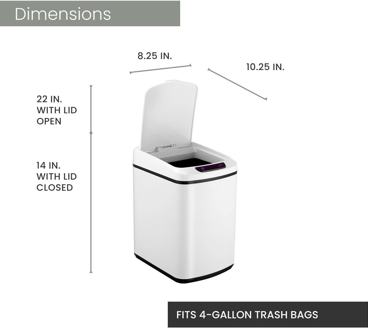 White Stainless Steel Touchless Trash Can with Sensor Lid, 9-Liter