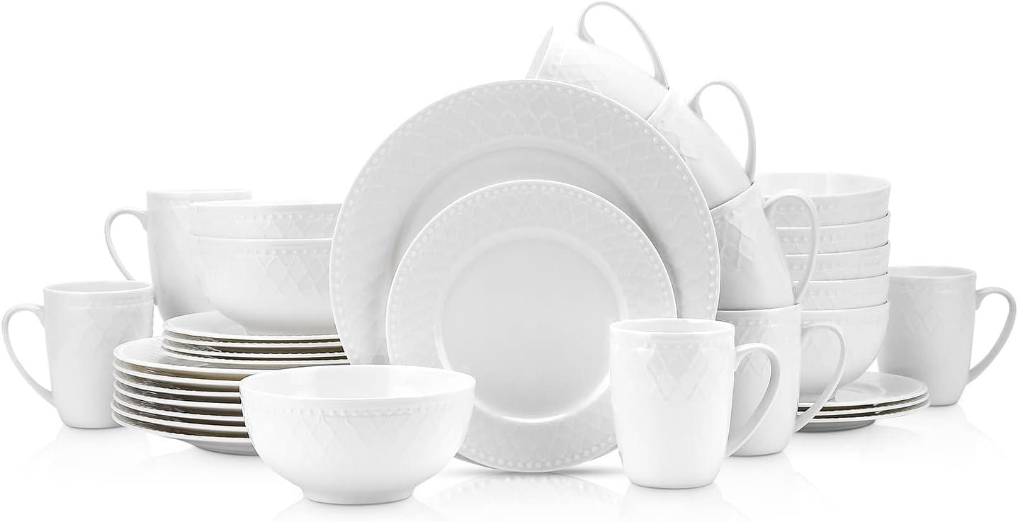 White Porcelain Beaded 32-Piece Dinnerware Set, Service for 8