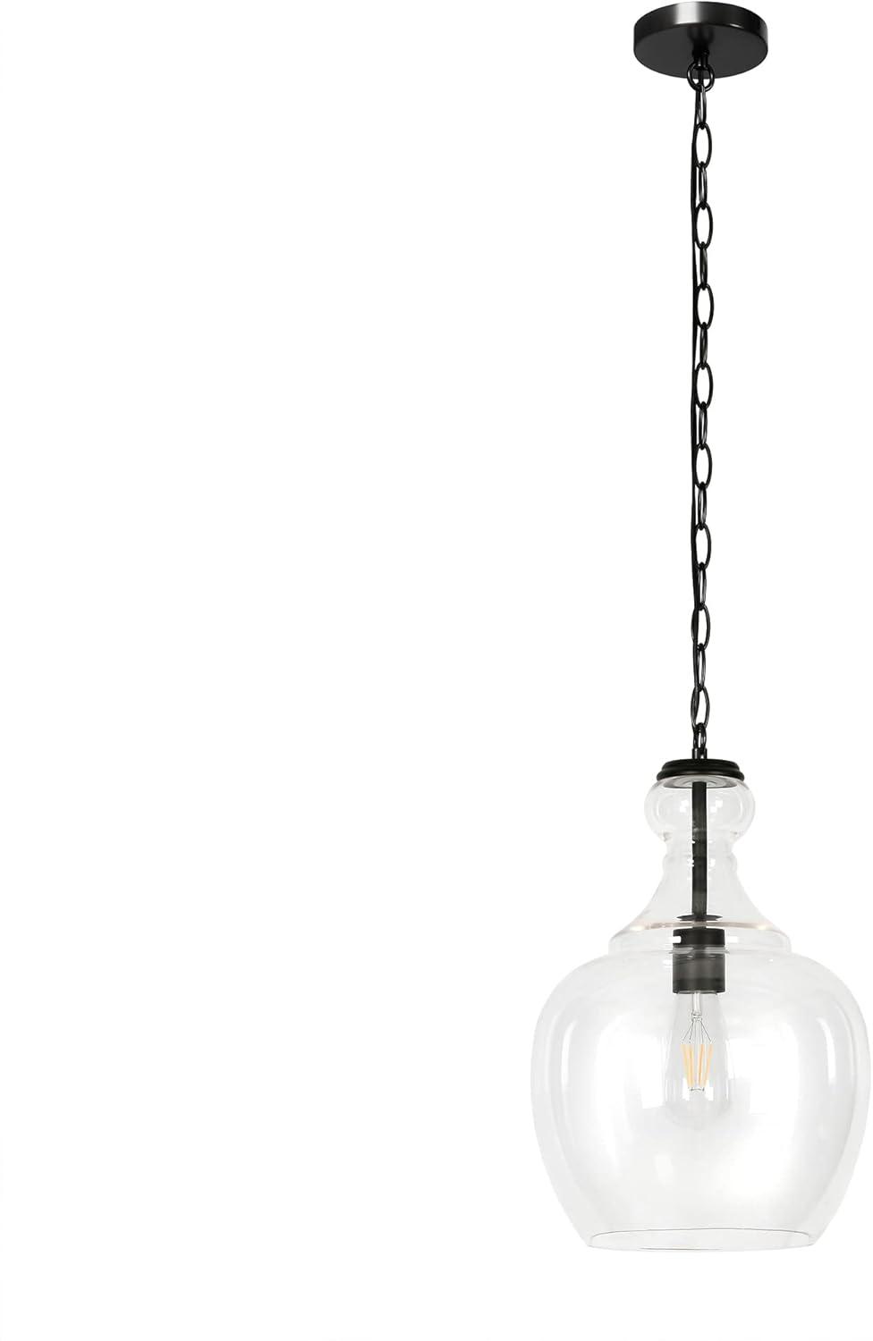 Evelyn&Zoe Verona 11" Wide Pendant with Glass Shade in Blackened Bronze/Clear