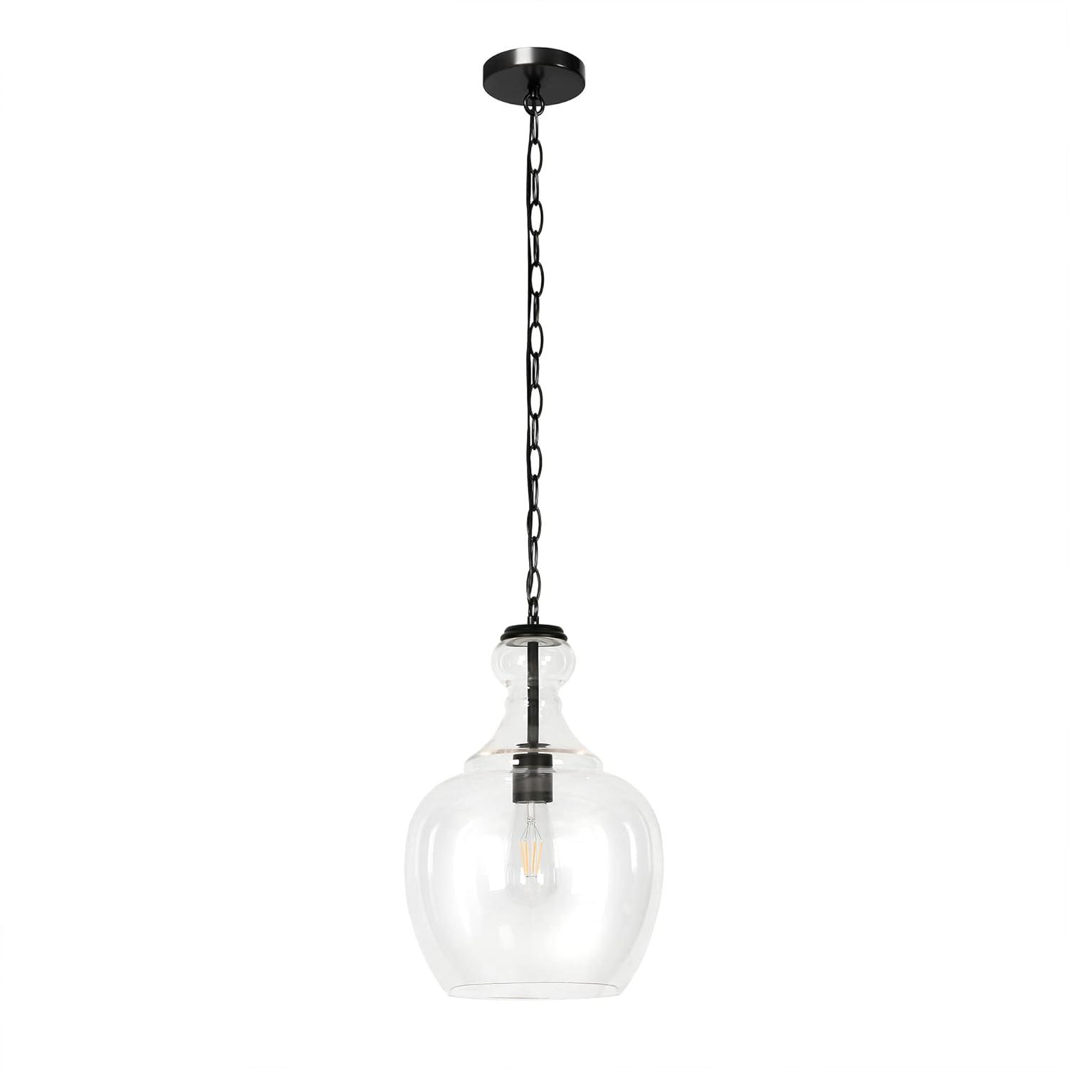 Evelyn&Zoe Verona 11" Wide Pendant with Glass Shade in Blackened Bronze/Clear