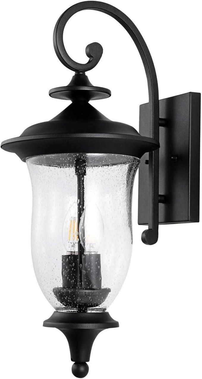 Dowell Black Metal 2-Light Outdoor Wall Sconce with Clear Shade, Set of 2