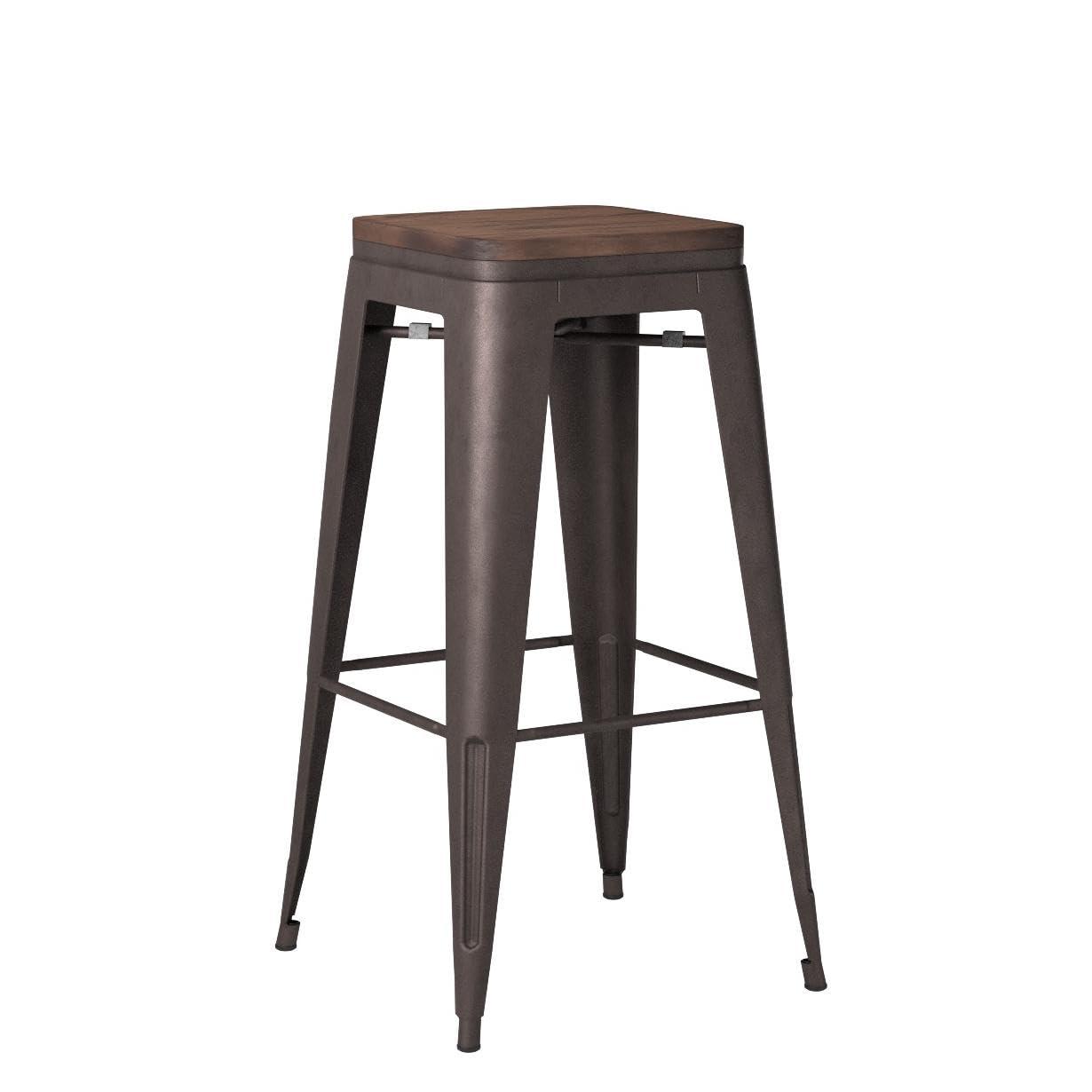 WENTMENT Bar Stools Set of 4 Counter Height Bar Stools Metal Barstools with Removable Back 30" Kitchen Bar Stools with Wooden Seat, Rusty