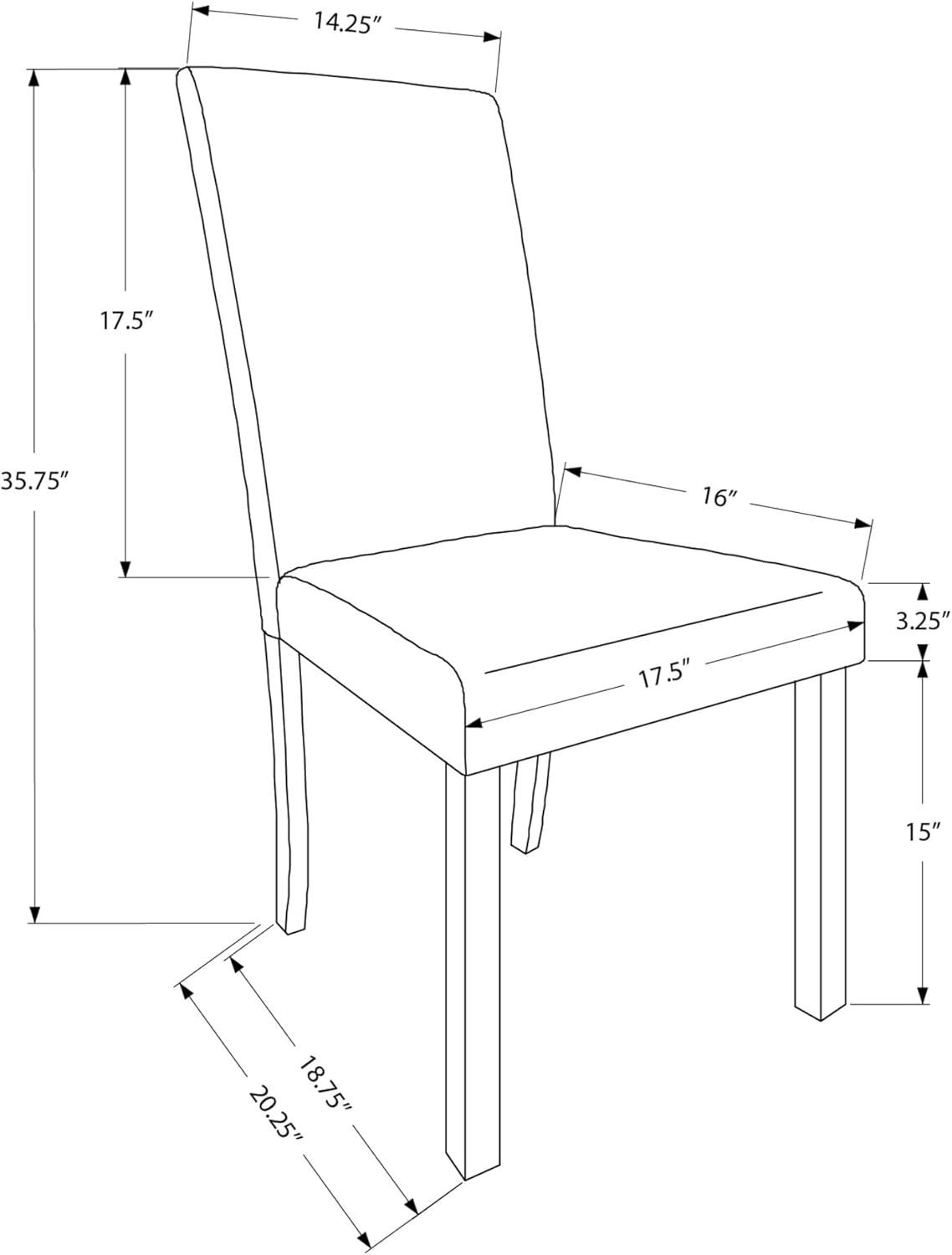 Monarch Specialties Dining Chair, Set Of 2, Side, Kitchen, Dining Room, Brown PU, 35.75" H, Indoor