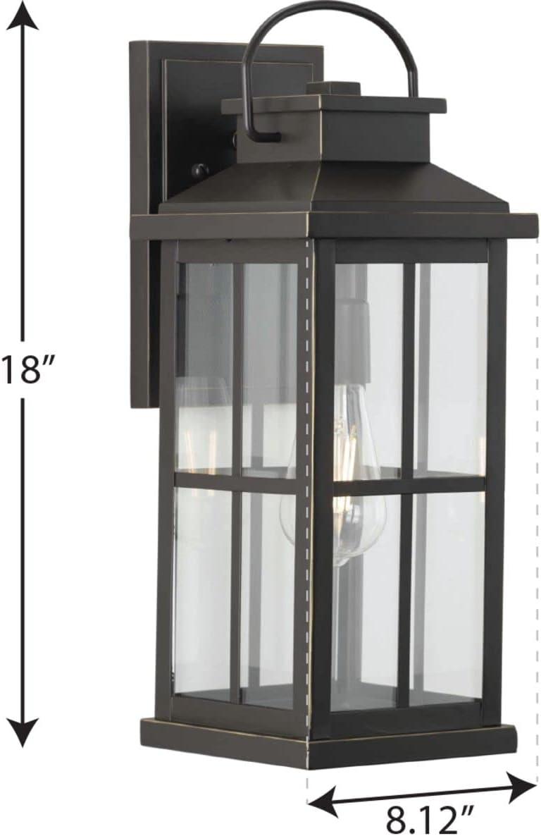 Williamston Collection One-Light Antique Bronze and Clear Glass Transitional Style Large Outdoor Wall Lantern