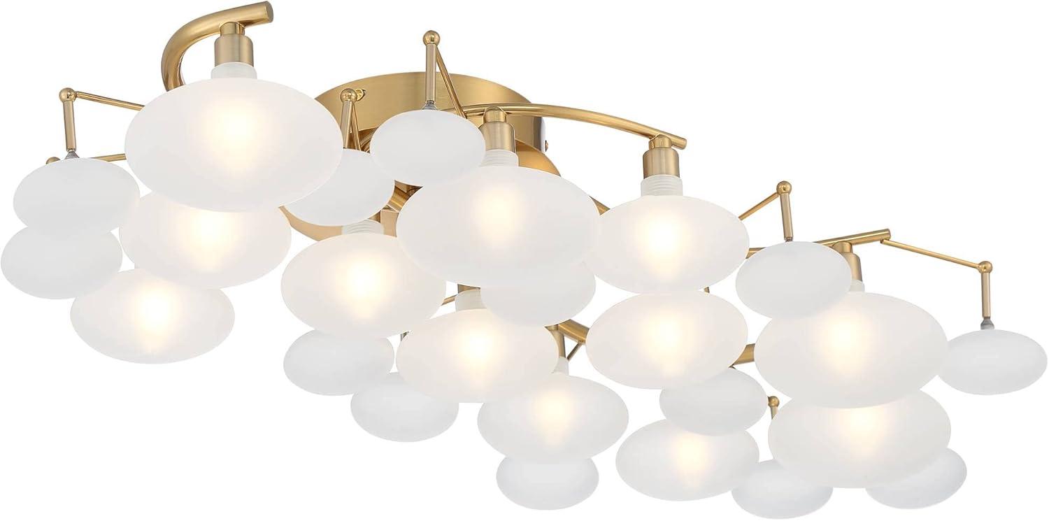 Possini Euro Design Lilypad Modern Ceiling Light Semi Flush Mount Fixture 30 1/4" Wide Warm Brass 12-Light Frosted Glass Shade for Bedroom Living Room