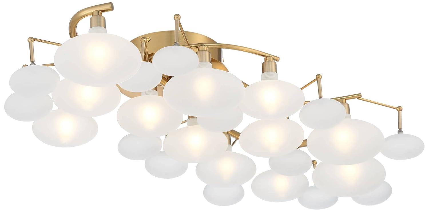 Possini Euro Design Lilypad Modern Ceiling Light Semi Flush Mount Fixture 30 1/4" Wide Warm Brass 12-Light Frosted Glass Shade for Bedroom Living Room