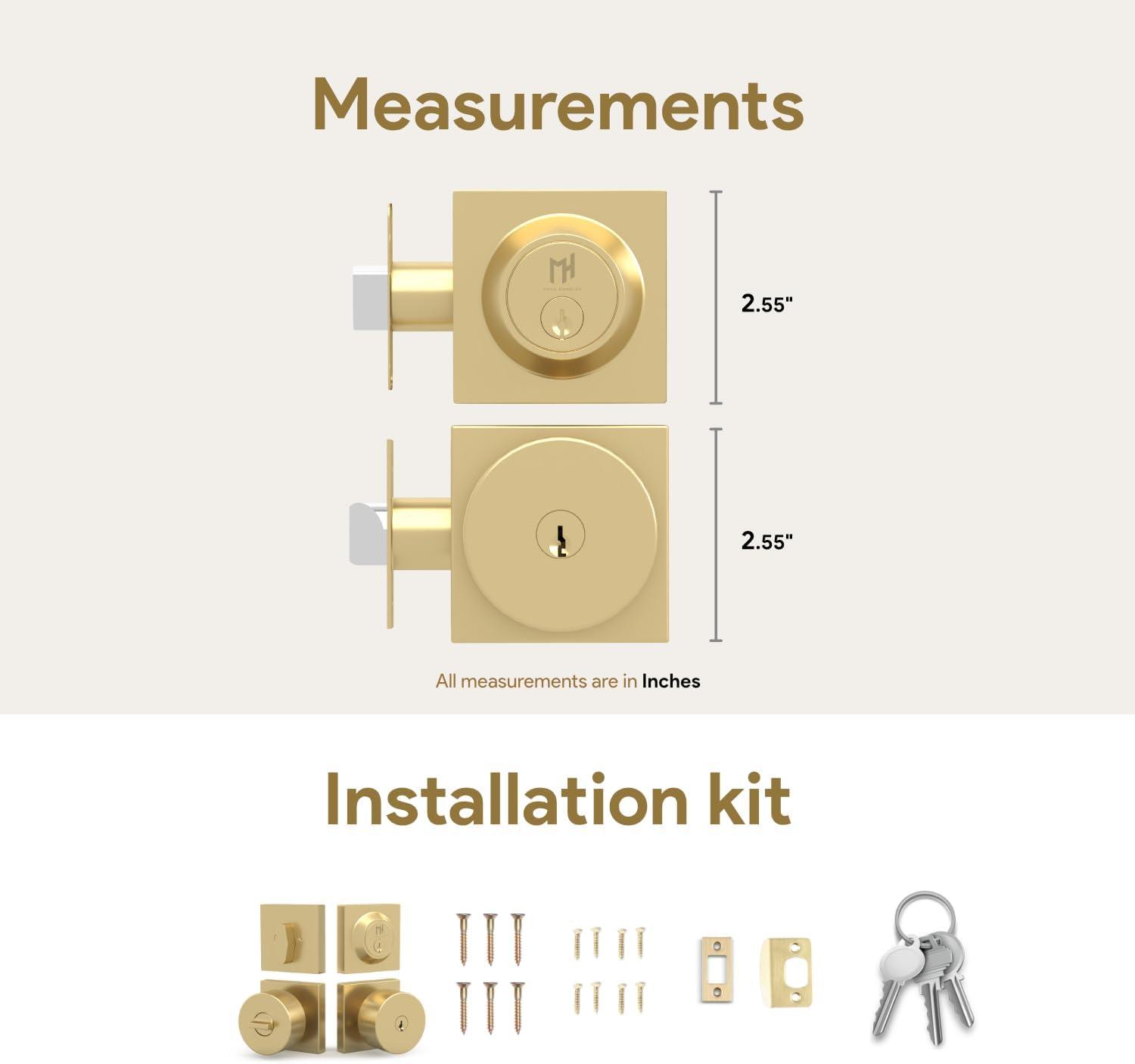 Suana Satin Brass Door Knob and Deadbolt Set