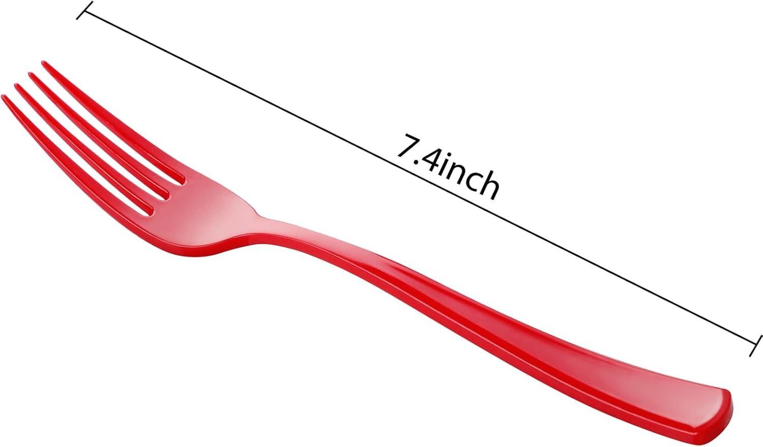 Heavy Duty Red Plastic Disposable Forks - 100 Count