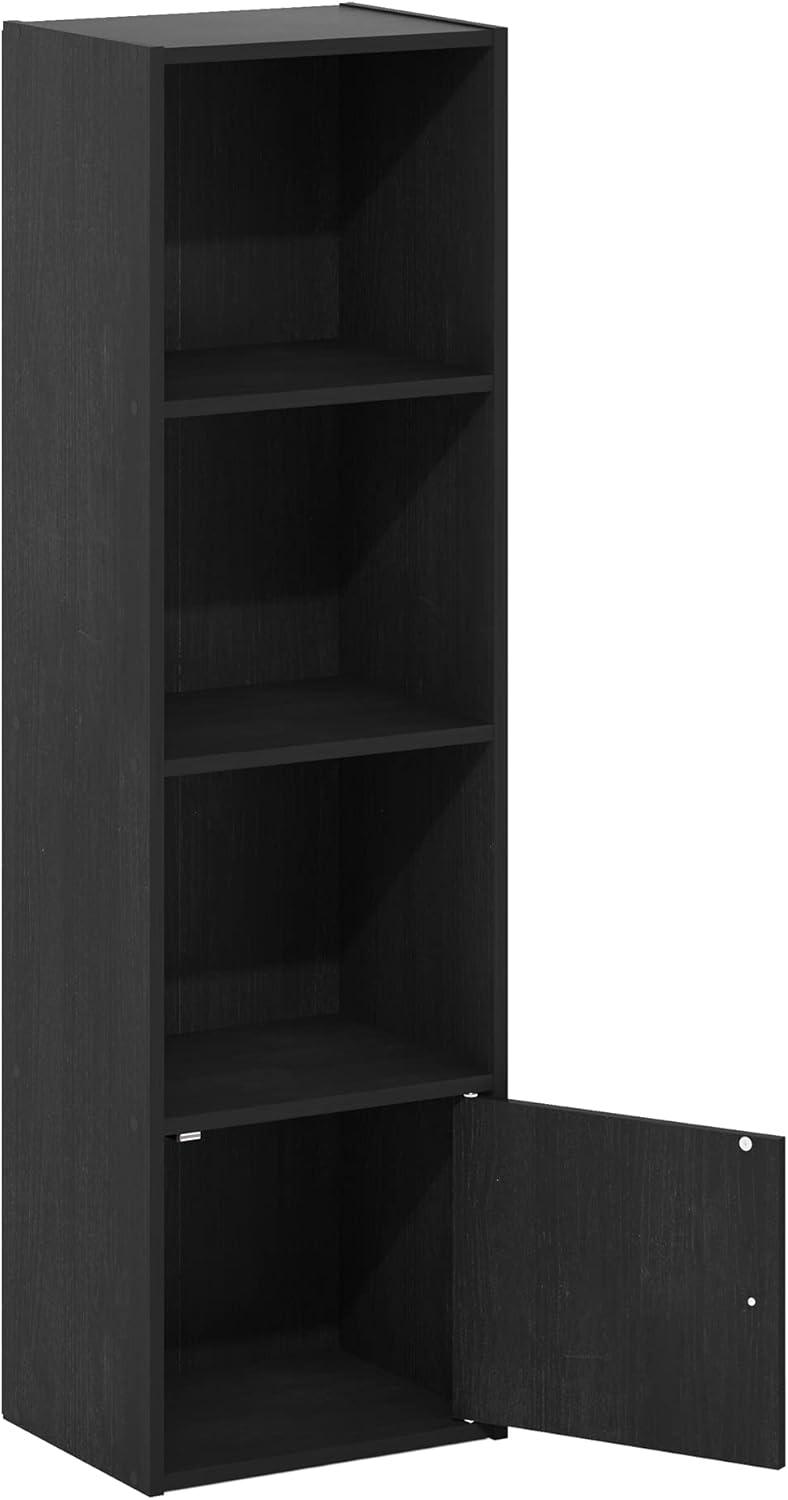 Furinno Luder 4-Tier Shelf Bookcase with 1 Door Storage Cabinet, Blackwood