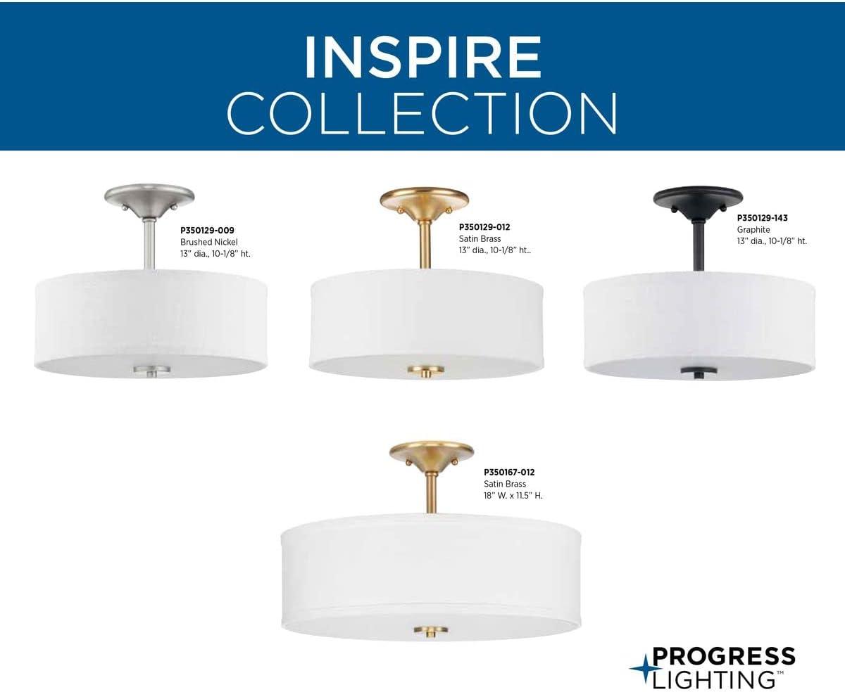 Progress Lighting, Inspire Collection, 3-Light Semi-Flush Mount, Satin Brass, Summer Linen Shade