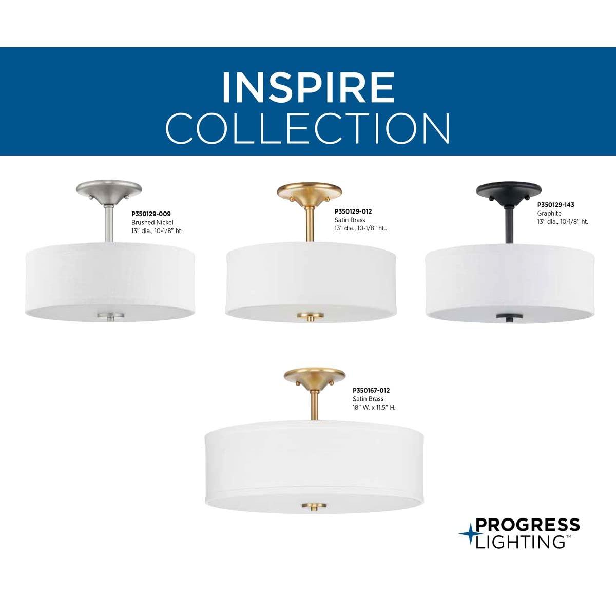 Progress Lighting, Inspire Collection, 3-Light Semi-Flush Mount, Satin Brass, Summer Linen Shade