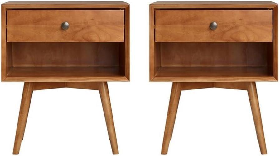 Walker Edison Mid-Century Nightstand, Set of 2, Caramel