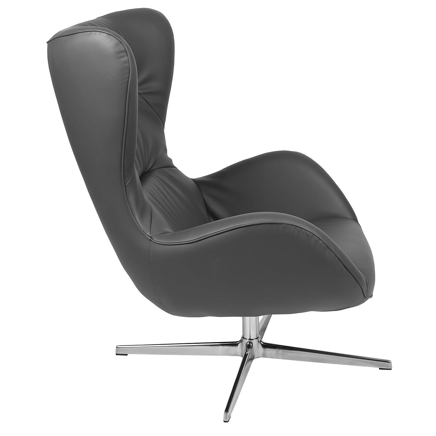 Flash Furniture Gray LeatherSoft Swivel Wing Chair