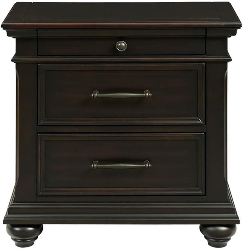 Brooks 3 Drawer Nightstand with USB Ports Black - Picket House Furnishings: Bedroom Storage, Felt-Lined Drawer