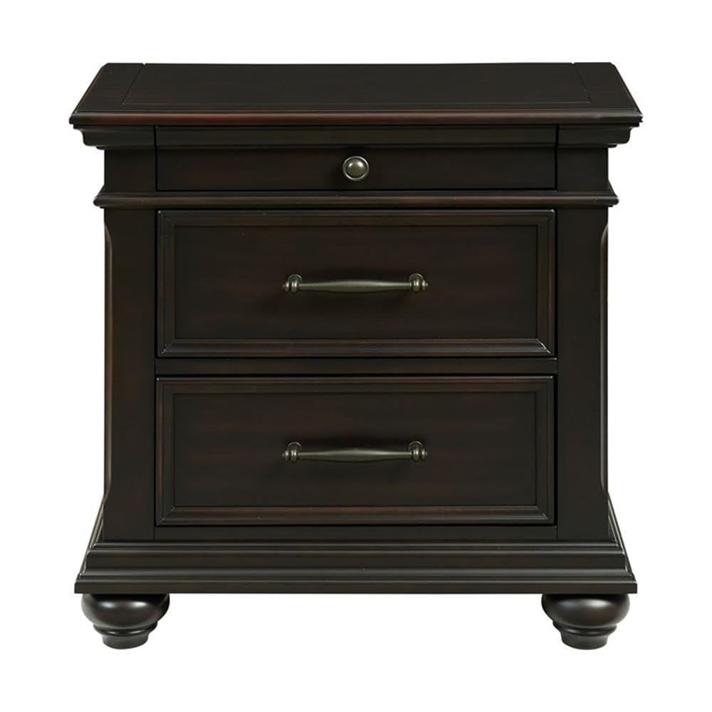 Brooks 3 Drawer Nightstand with USB Ports Black - Picket House Furnishings: Bedroom Storage, Felt-Lined Drawer