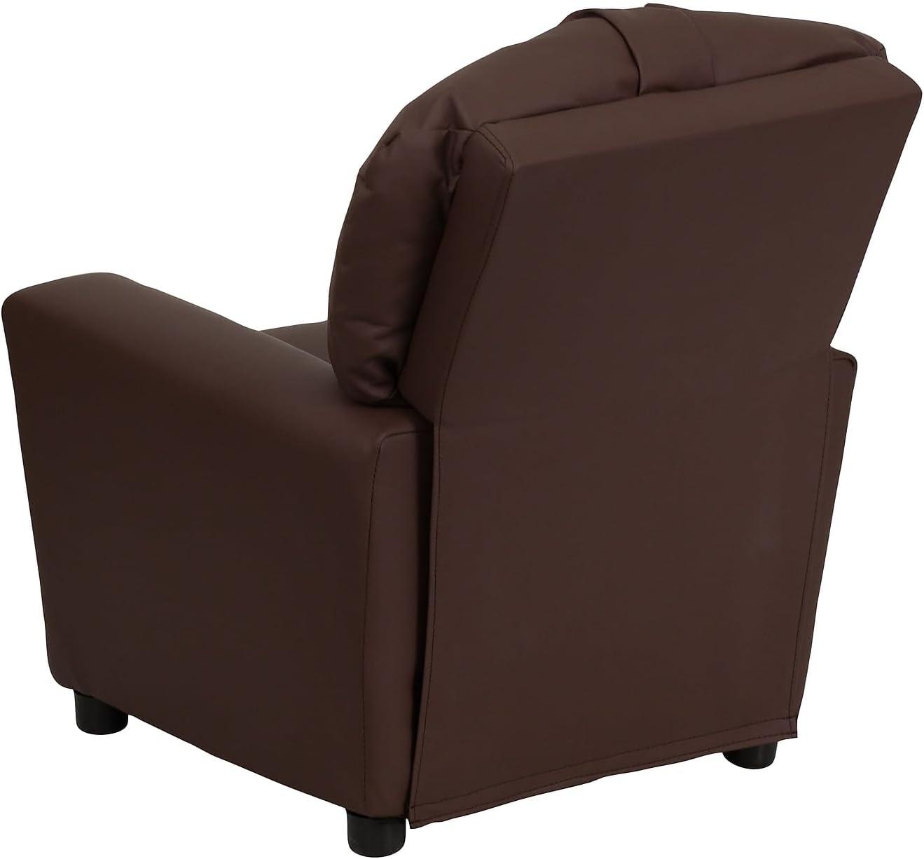 Cozy Brown LeatherSoft Kids Recliner with Built-in Cup Holder