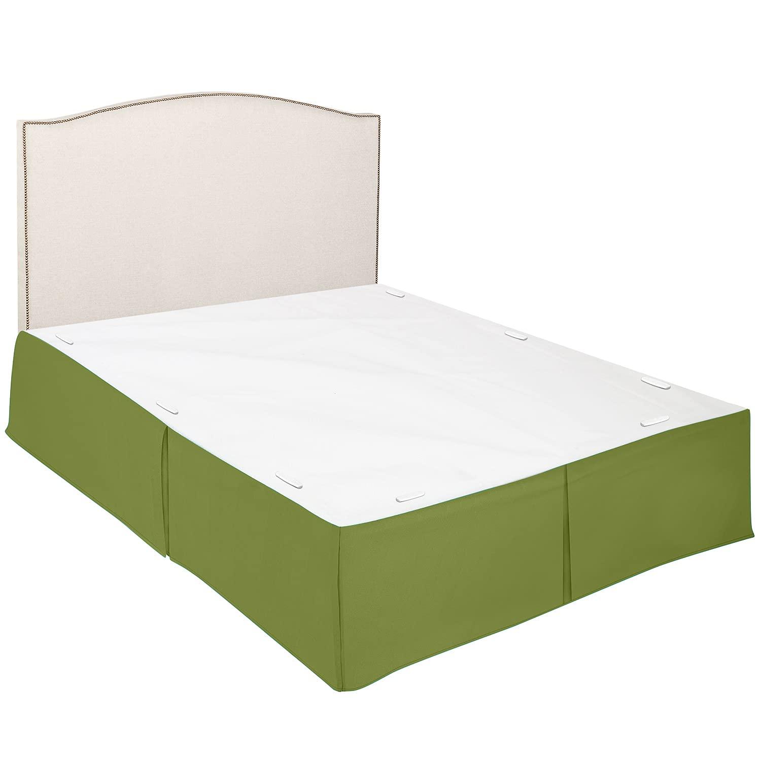 Clara Clark Pleated Bed Skirt - 14 inch Tailored Drop - Luxury Microfiber Dust Ruffle - Includes 8 Pins, Queen Size, Calla Green