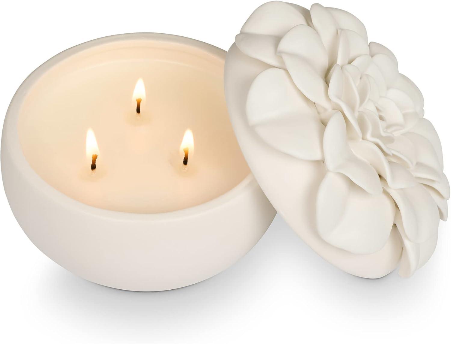 White Ceramic Flower Soy Candle with Lavender Scent