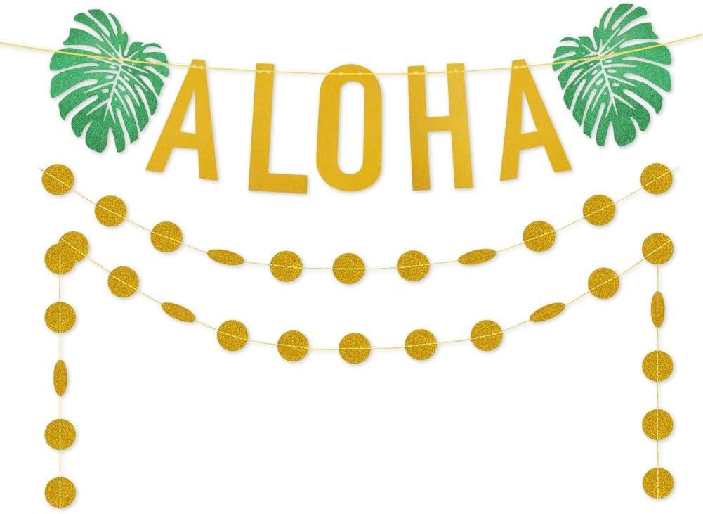 Hawaiian Aloha Party Decorations Large Gold Glittery Aloha Banner for Luau Party Supplies Favors