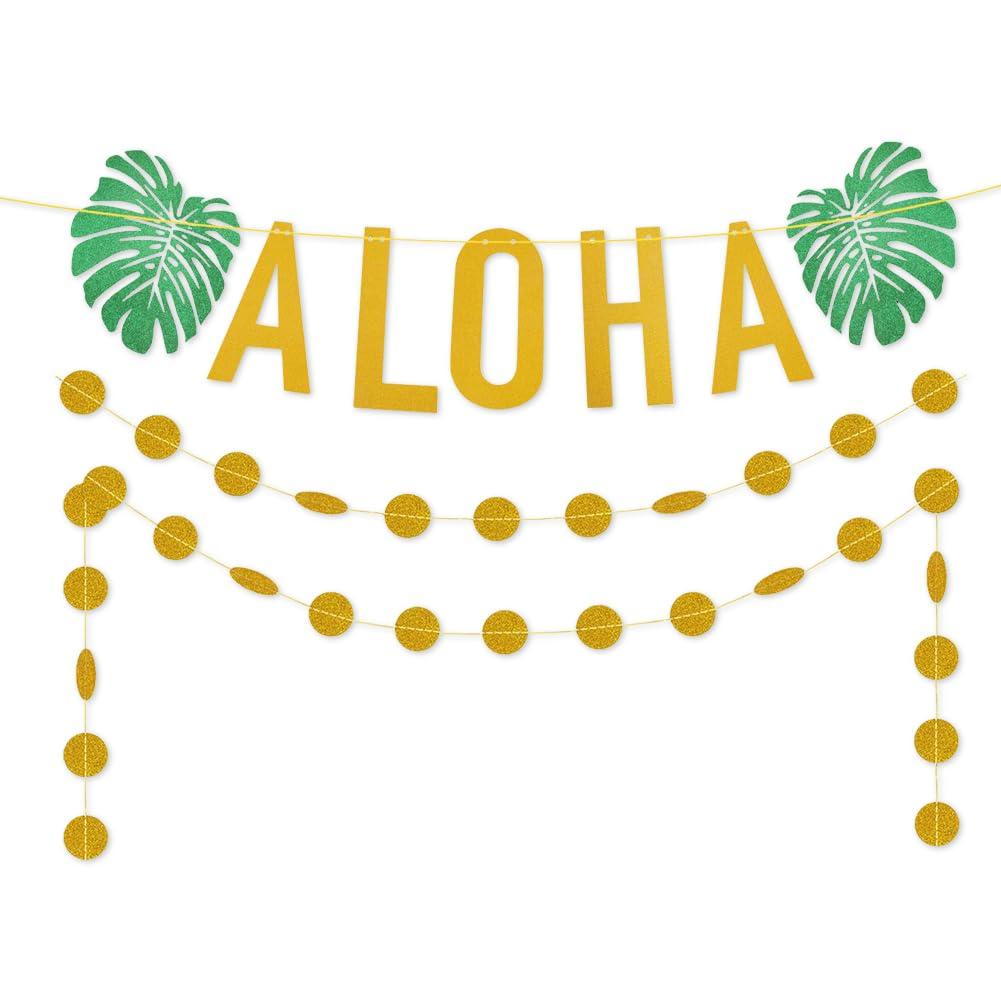 Hawaiian Aloha Party Decorations Large Gold Glittery Aloha Banner for Luau Party Supplies Favors