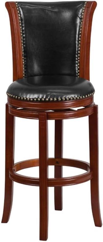 Flash Furniture Vestina 30'' High Dark Chestnut Wood Barstool with Panel Back and Black LeatherSoft Swivel Seat