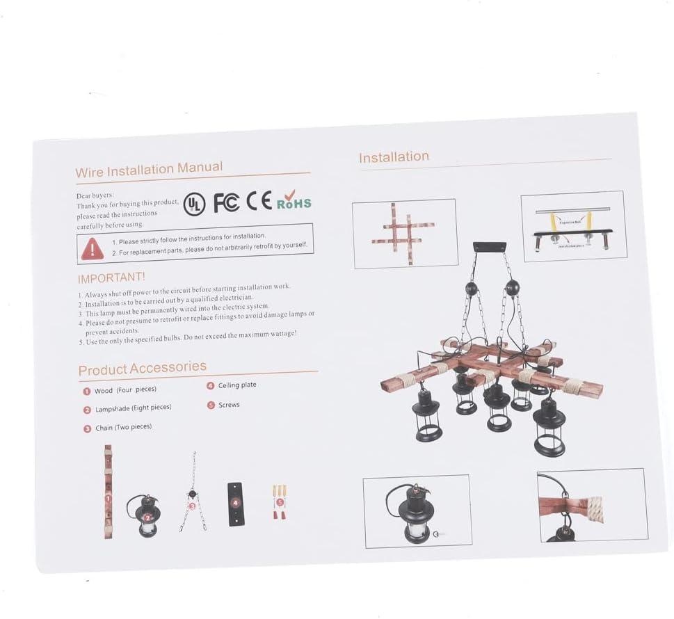 Rongfun 8-Light Rustic Country Chandelier Wood Pendant Lamp Industrial Ceiling Fixture