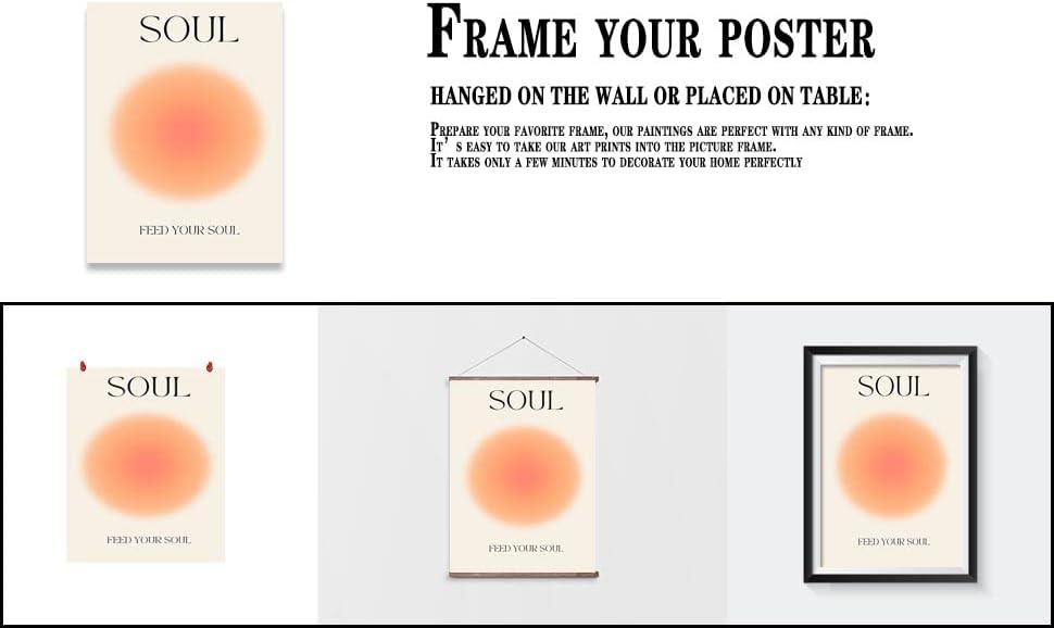 Asdg12s-Positive Aura Posters for Room Aesthetic 3 Piece Colorful Aura Grainy Gradient Canvas Wall Art Spiritual Soul Body Mind Quote Print Painting Danish Pastel Home Wall Decor for Bedroom