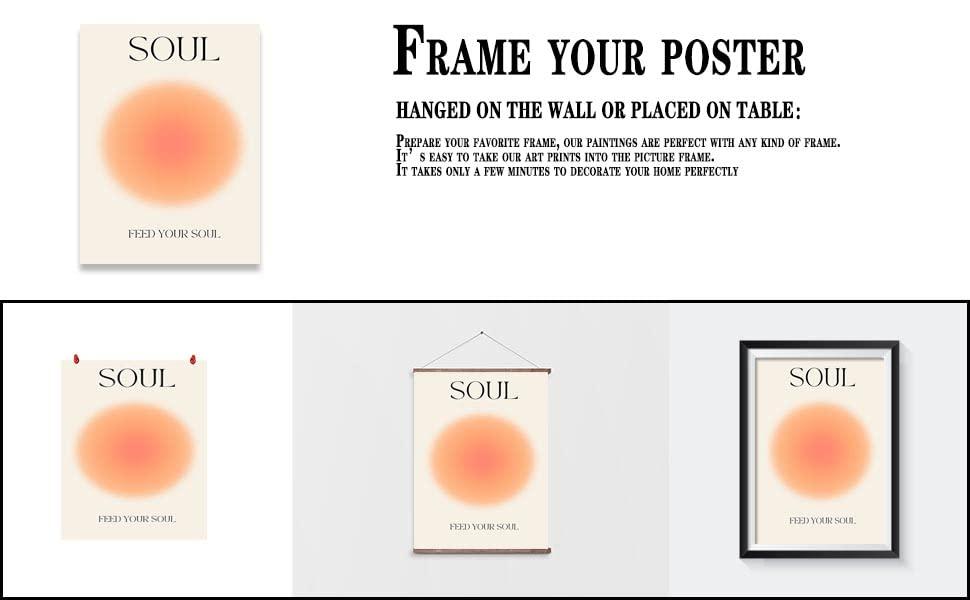 Asdg12s-Positive Aura Posters for Room Aesthetic 3 Piece Colorful Aura Grainy Gradient Canvas Wall Art Spiritual Soul Body Mind Quote Print Painting Danish Pastel Home Wall Decor for Bedroom