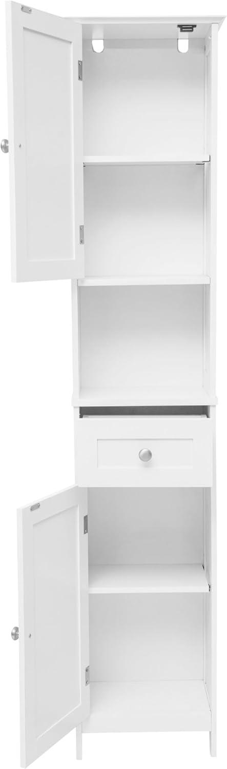 Flash Furniture Dune Freestanding Bathroom Linen Tower Storage Cabinet with Magnetic Close Doors, Adjustable Shelves, Open Display Shelf, and Drawer