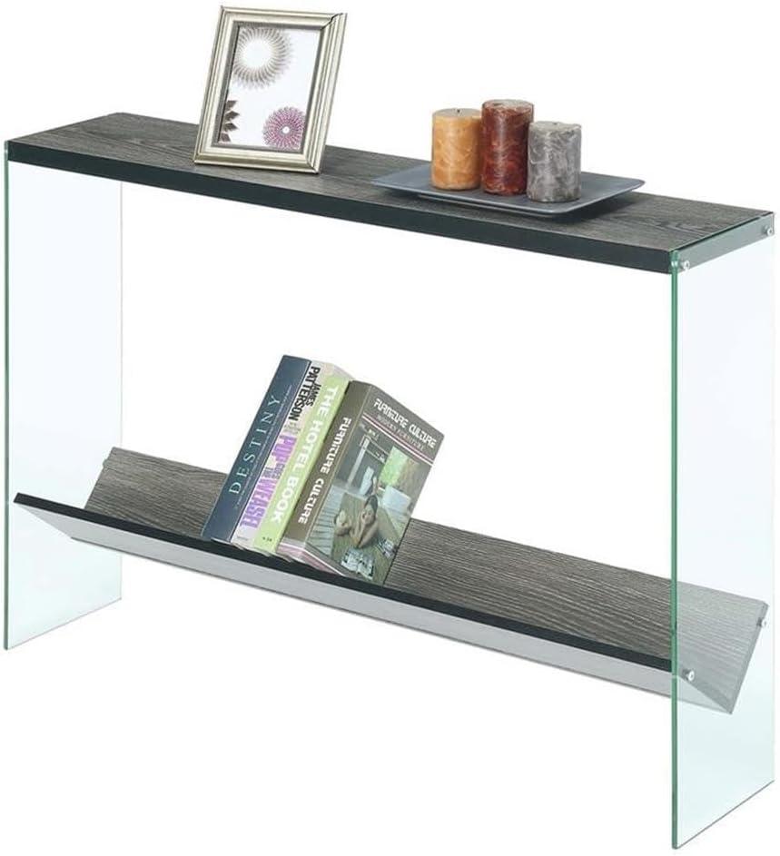 Convenience Concepts SoHo Glass V Console Table with Shelf, Weathered Gray/Glass