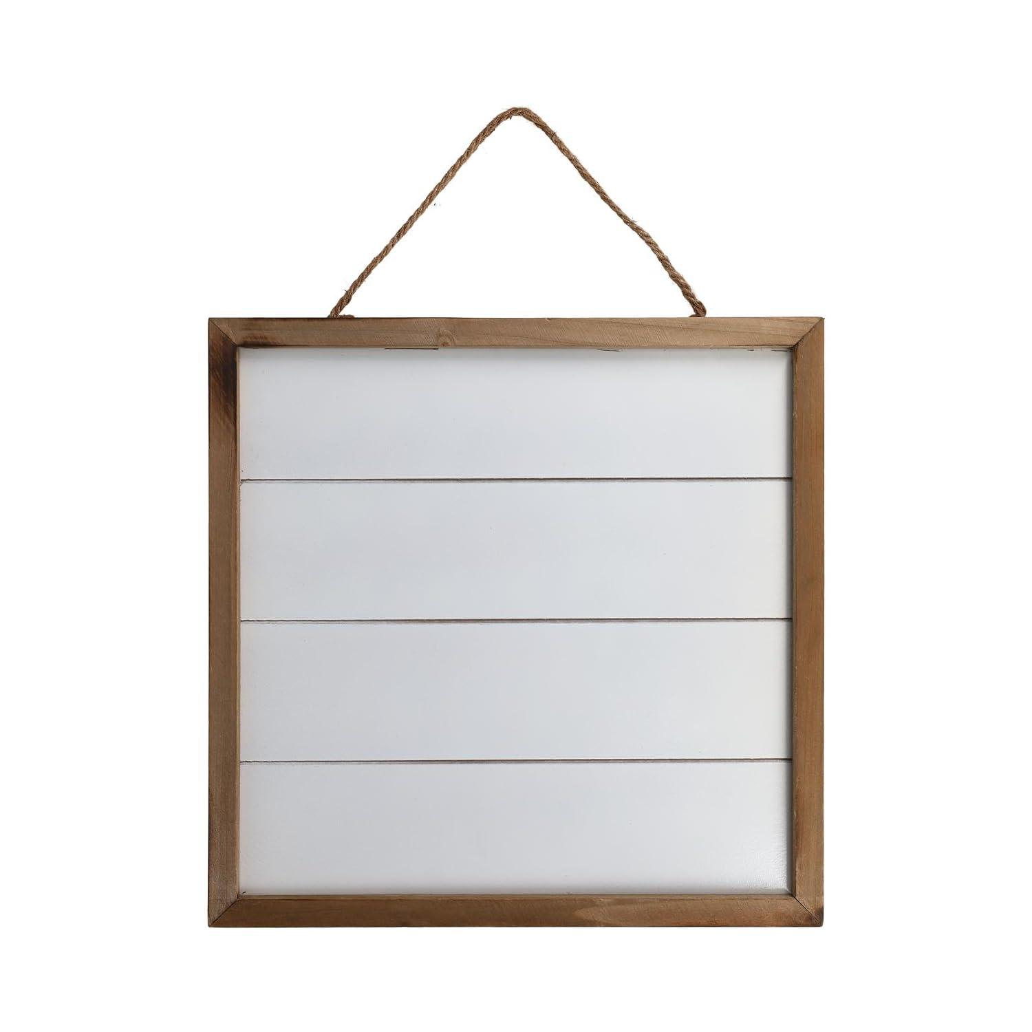 Hampton Art Rustic Frame Shiplap 16" x 16" White, easy to decorate, paint, embellish, stencil, and more, jute rope is attached to the reverse side for hanging