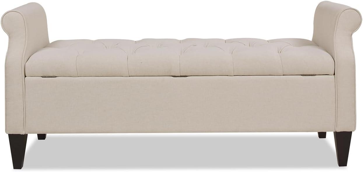 Jacqueline Tufted Roll Arm Storage Bench Sky Neutral
