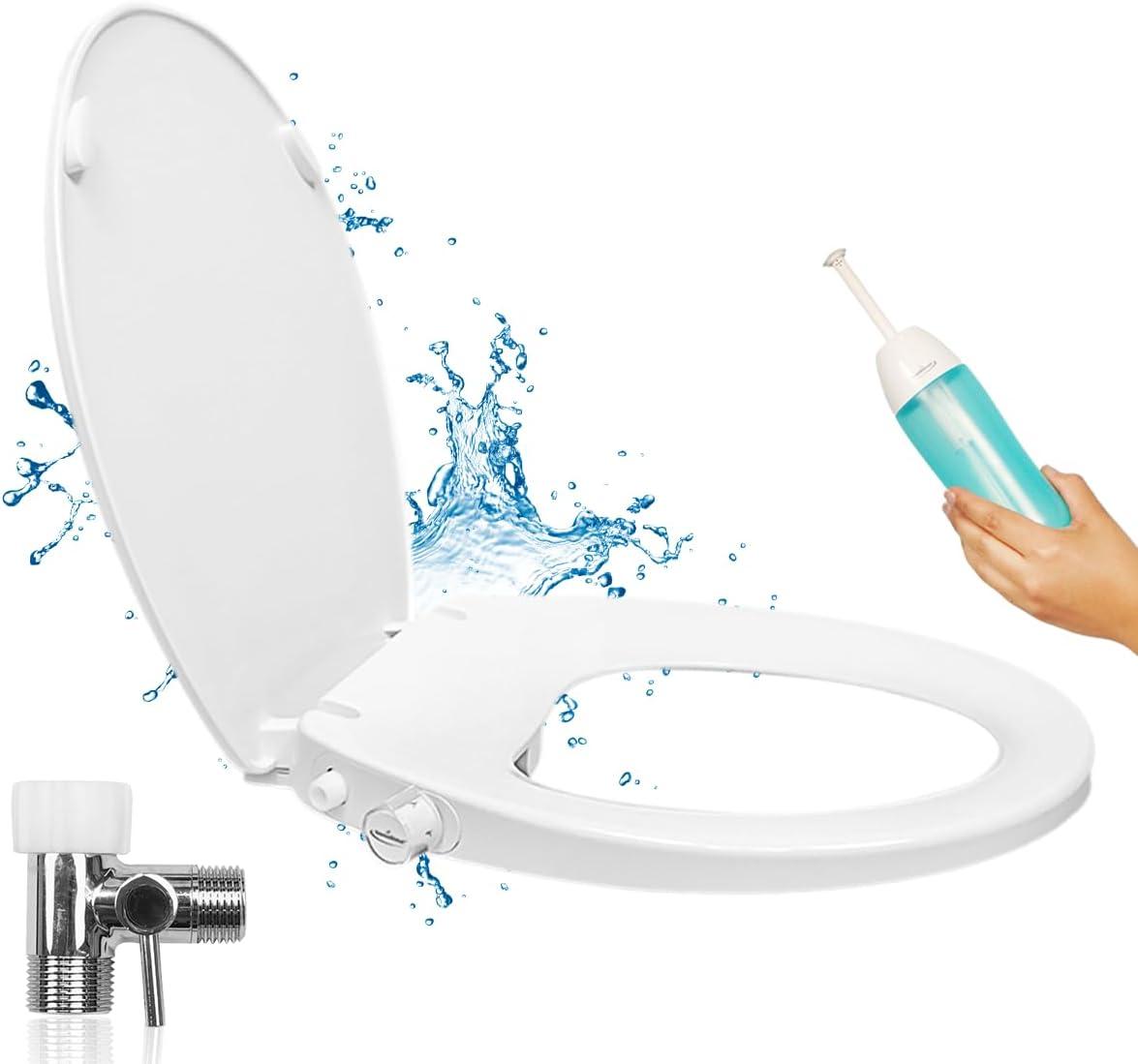 White Elongated Slow-Close Manual Bidet Seat with Dual Nozzles