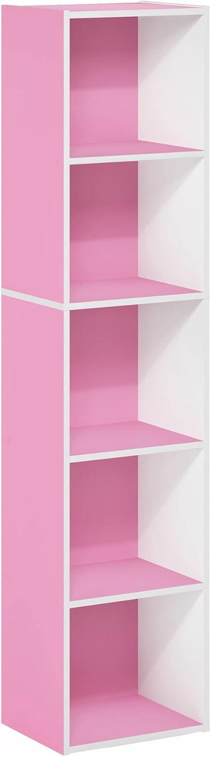 Furinno Pasir 5-Tier Open Shelf Bookcase, Pink/White