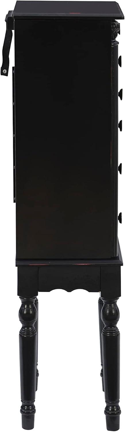 Petite Ebony Black Jewelry Armoire with Mirror and Plush Lining