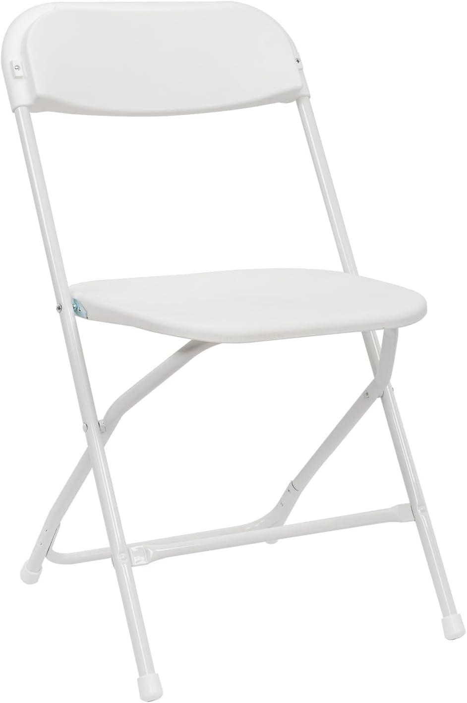 White Armless Plastic Folding Chair with Steel Frame, Set of 10