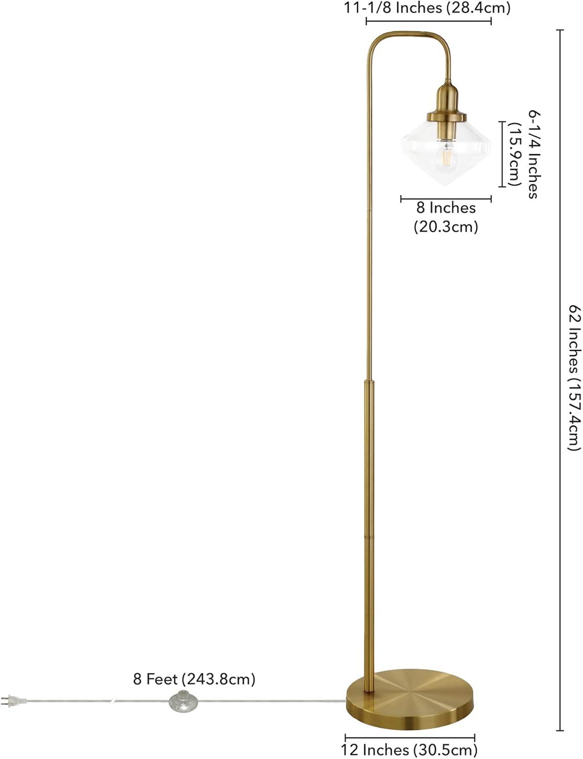 Henn&Hart 12" Brass Finish Metal/Glass Floor Lamp