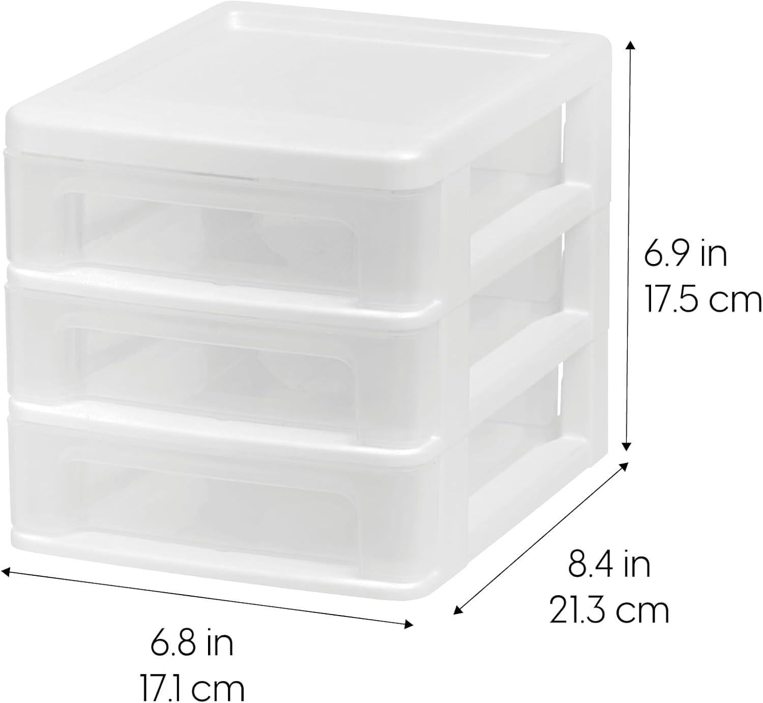 Clear Plastic 3-Drawer Stackable Desk Organizer Set, 4-Pack