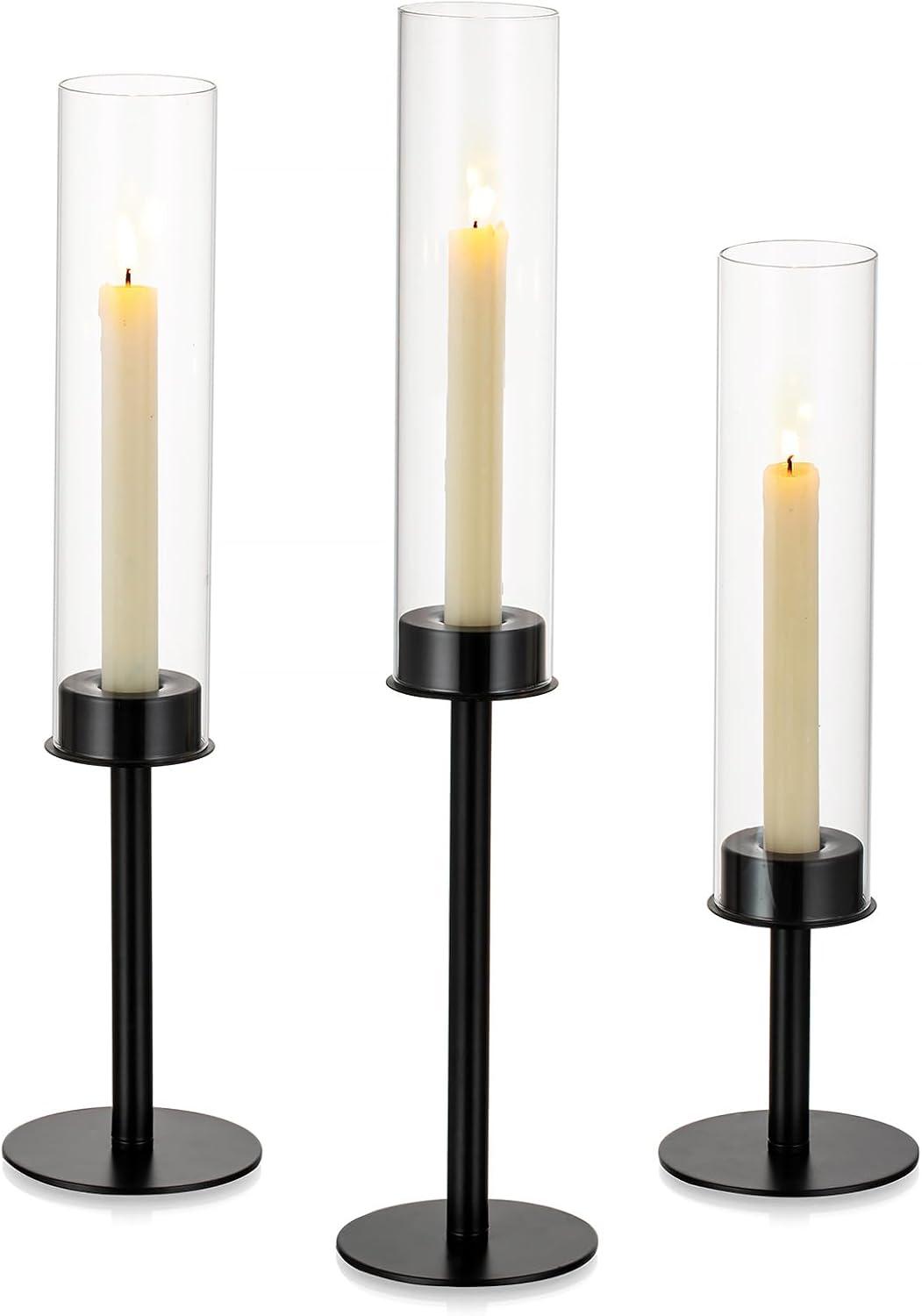 NIERBO Candlestick Holders Hurricane Candle Holder, 3pcs Candle Stick Candle Holder Candelabra (Set of 3)