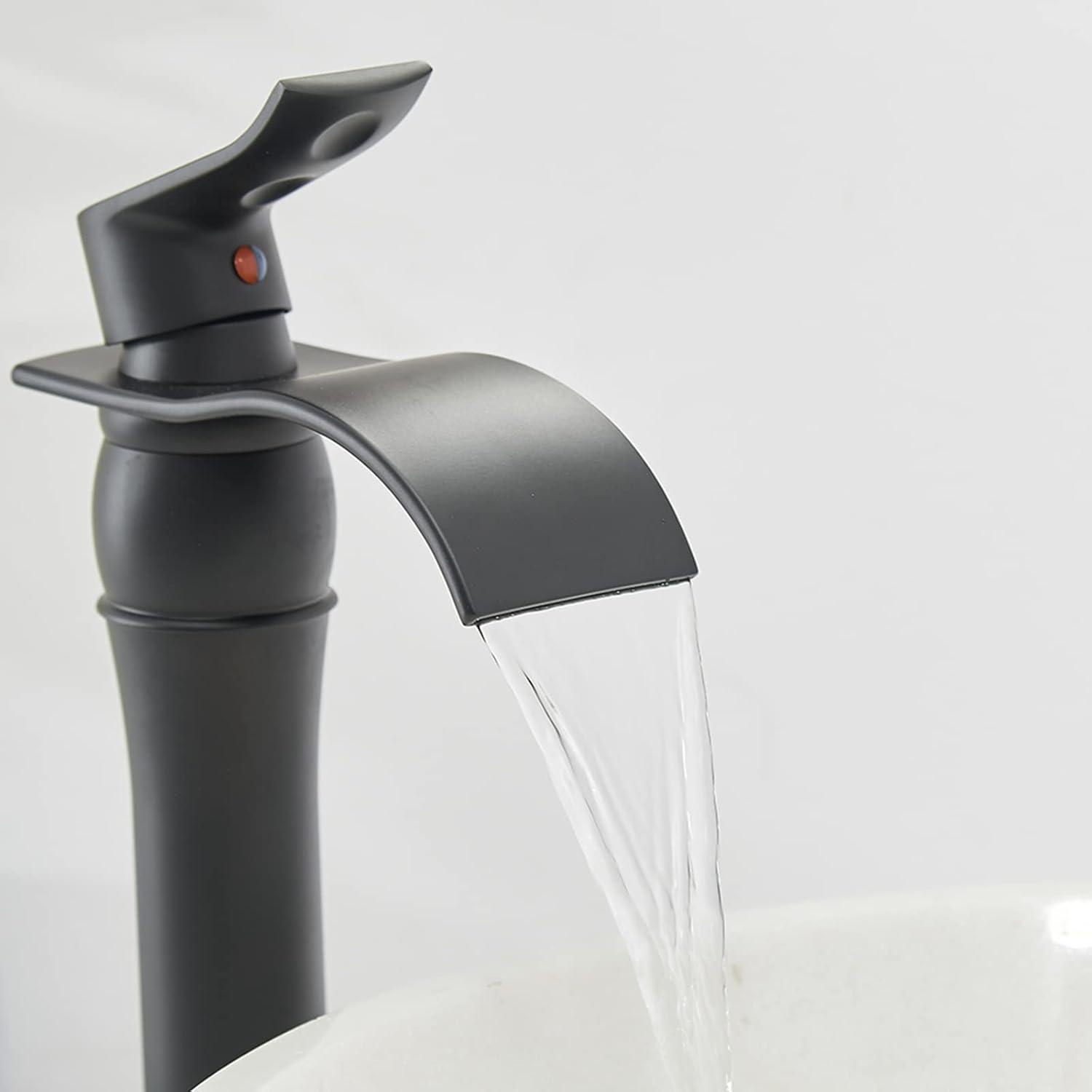 Homevacious Bathroom Vessel Sink Faucet Waterfall,Matte Black Bathroom Faucet Single Handle,Single Hole Bowl Vanity Sink Faucet,with Pop Up Drain and Supply Lines,Commercial Lavatory Mixer Tap