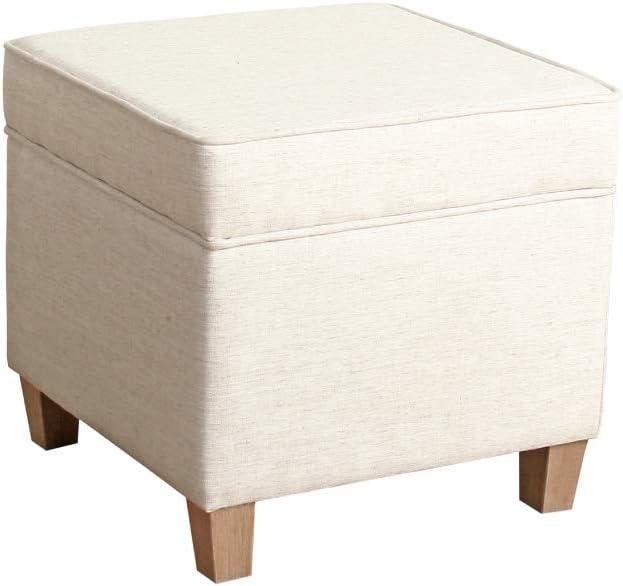 HomePop Cole Classics Square Storage Ottoman with Lift Off Top Linen: Upholstered Footstool, Wood Legs, Polyester