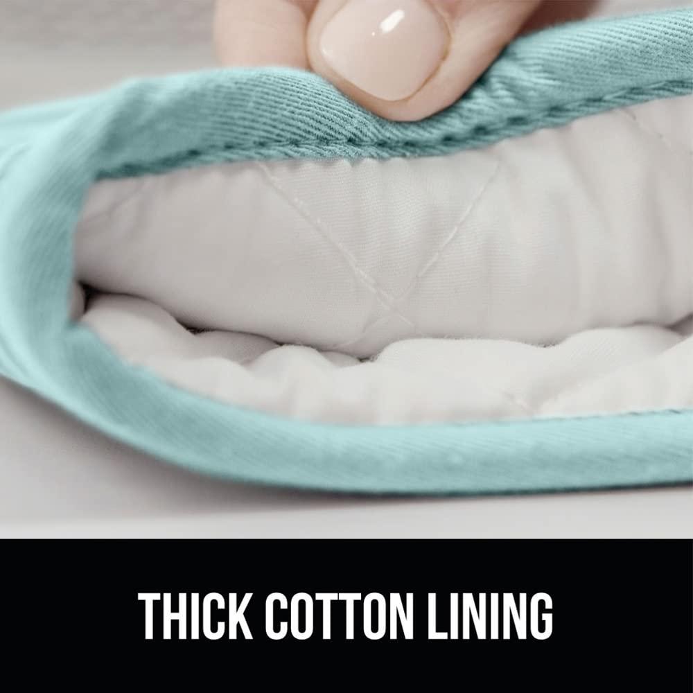 GORILLA GRIP Heat and Slip Resistant Silicone Oven Mitts and Trivet Set, Waterproof, Set of 4, Mint