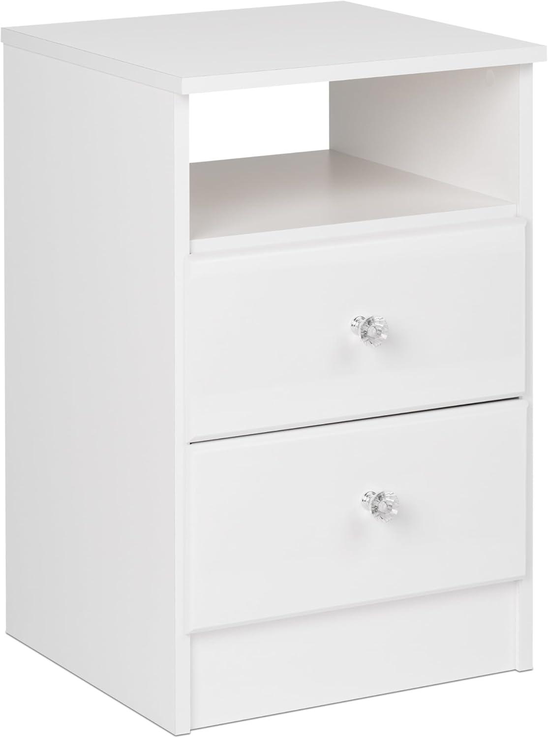 Prepac Astrid 2 Drawer Nightstand White: Modern Style, MDF, Includes Anti-Tip Hardware, for All Ages