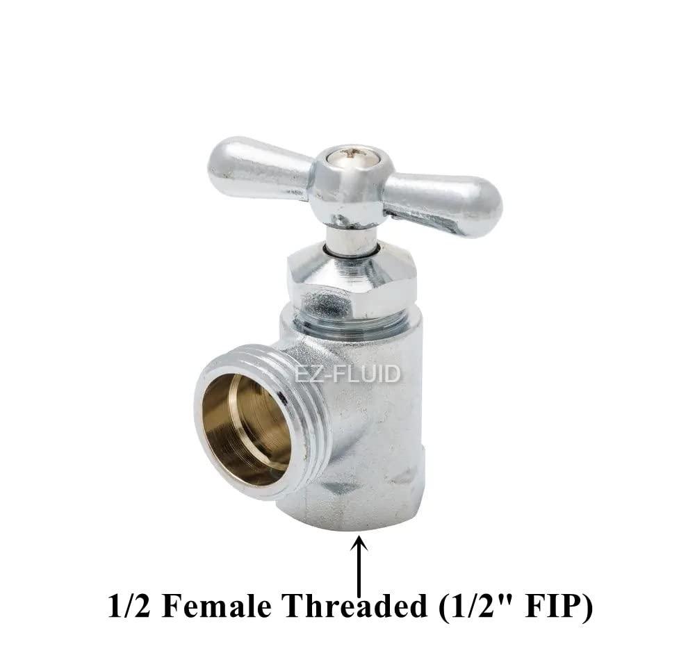 EZ-FLUID 1/2" FIP X 3/4" MHT Muti-Turn Chrome Plated Heavy Duty Brass Washing Machine Valve,Front Operated Wash Machine Water Shut Off Valve (1-Pc)