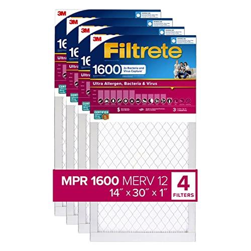 Filtrete Ultra Allergen 2X Bacteria & Virus Filter (1600 MPR), 30x14x1 (4 Pack)