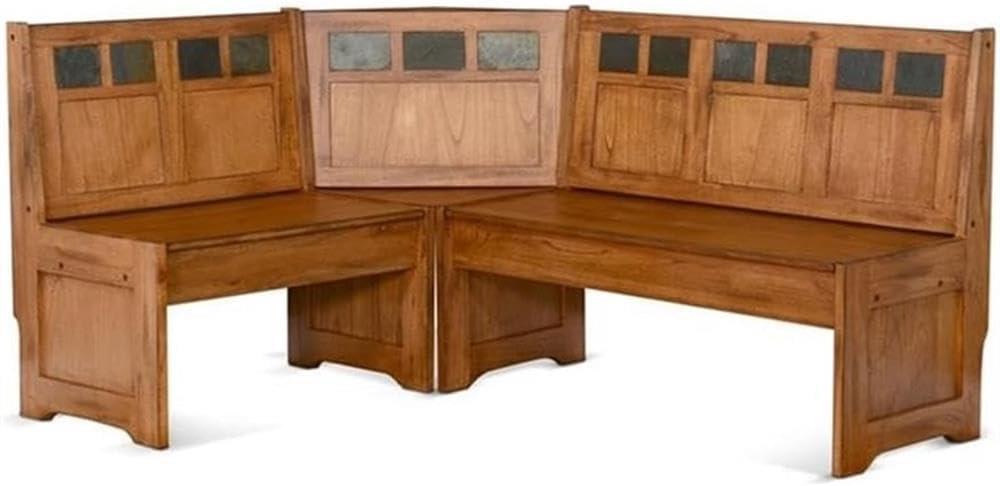 Pemberly Row 4-pieces Corner Dining Set/Breakfast Nook in Oak with Storage Space