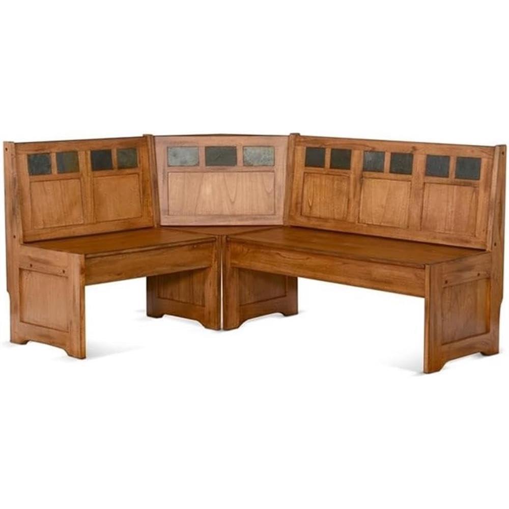 Pemberly Row 4-pieces Corner Dining Set/Breakfast Nook in Oak with Storage Space