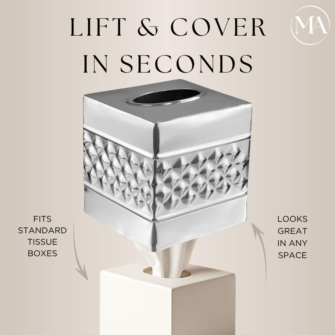 Monarch Abode Geometric Embossed Metal Tissue Box Cover