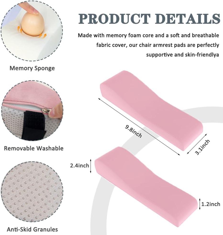 2 Pack Office Chair Armrest Pads Covers,Arm Rest Pad with Memory Foam Elbow Pillow for Forearm Pressure Relief, Arm Rest Covers for Office Chairs, Wheelchair, Comfy Gaming Chair (Pink)
